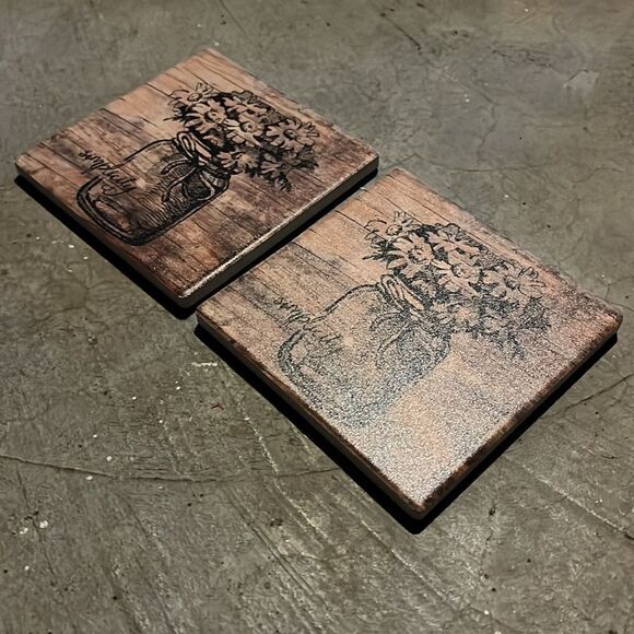 2 ceramic coasters - flowers in mason jar “simplicity” - Picture 3 of 4